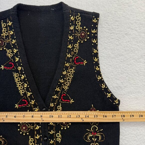 VTG Beaded Sweater Vest Christmas Holiday Teachercore Grandma Womens Black S* - Picture 10 of 15